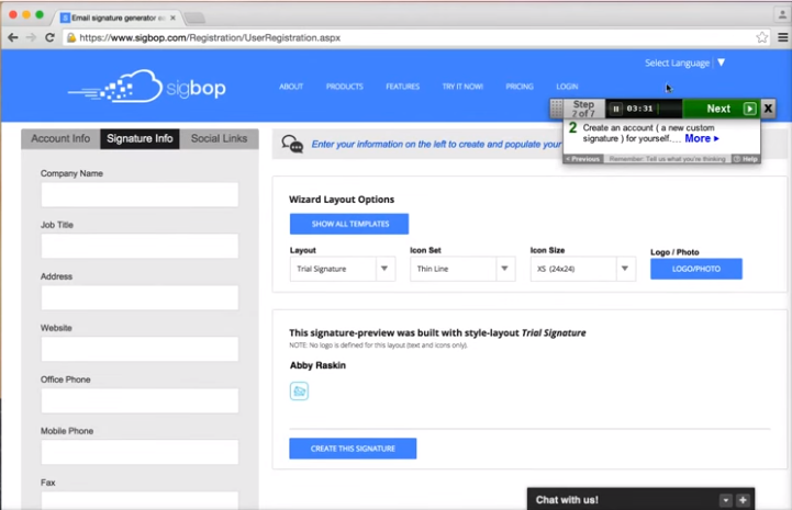 screenshot of sigbop Signature Solutions